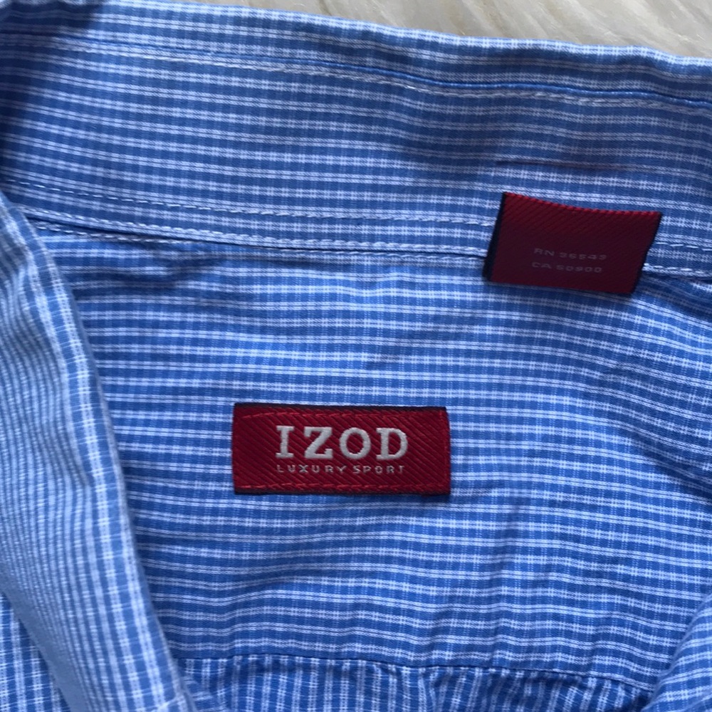 Izod Luxury Sport blue check button down shirt Med - Picture 7 of 8